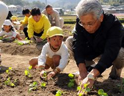 苗を植える参加者