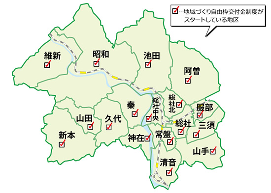 自由枠交付金制度がスタートしている地区