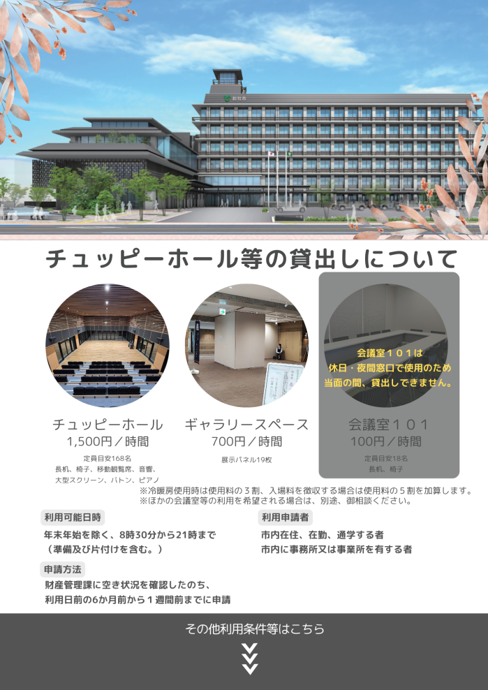 チュッピーホール等の貸出しについての画像