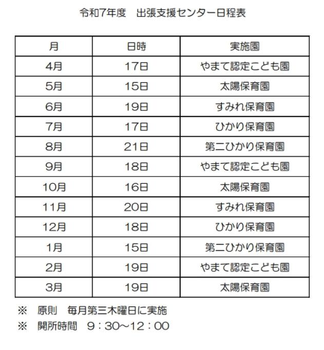 令和7年度　ゆめいろたまてばこ日程