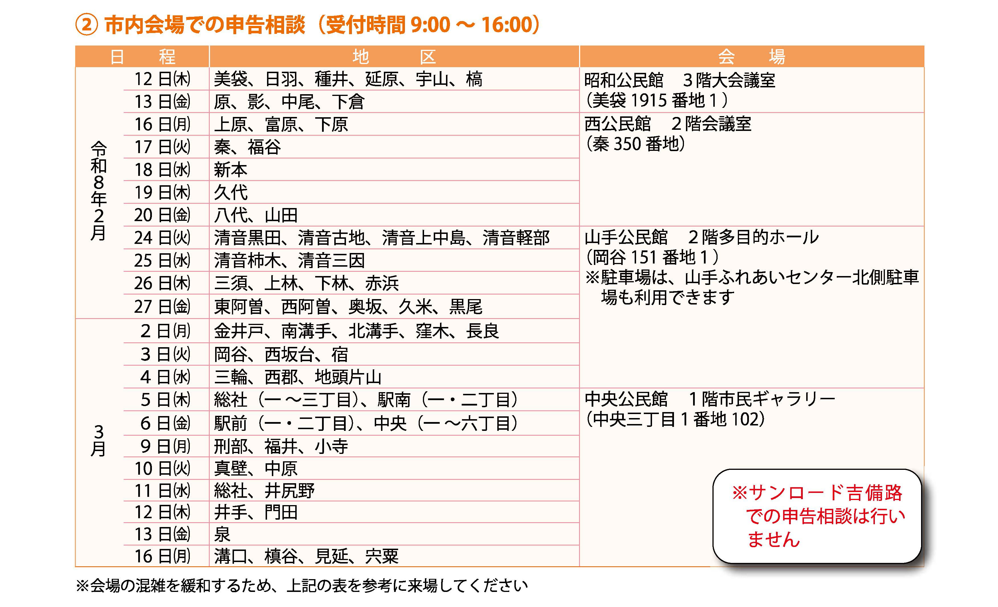 市内会場での申告相談