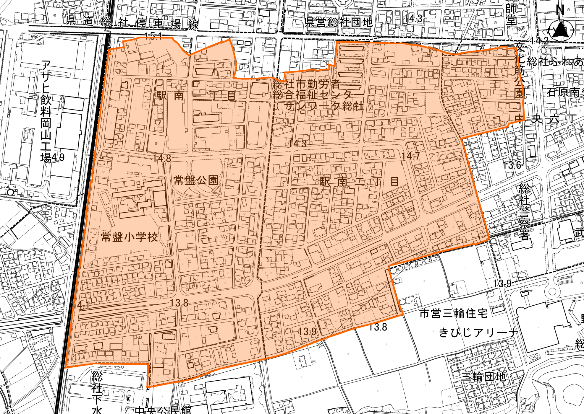 総社市駅南土地区画整理事業区域図