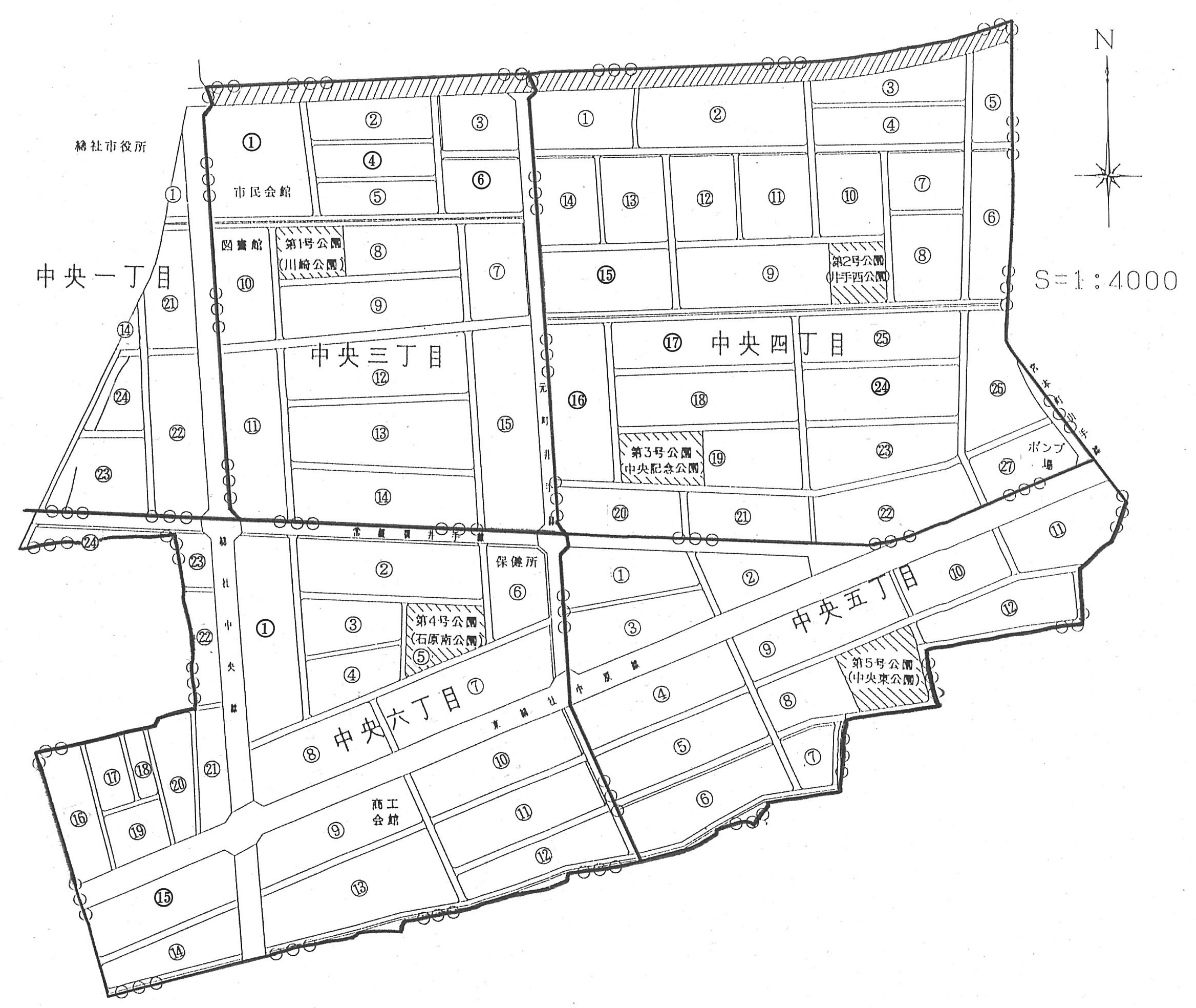 中央地区土地区画整理事業街区割図