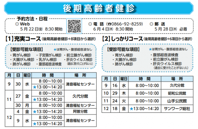 後期高齢者健診　集団健診日程表