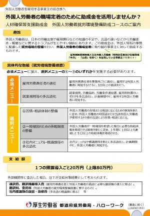 人材確保等支援助成金(外国人労働者就労環境整備助成コース)の画像