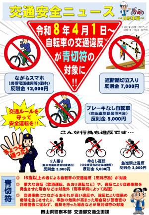 交通安全ニュース（自転車の交通違反が青切符の対象に!!） （おもて）